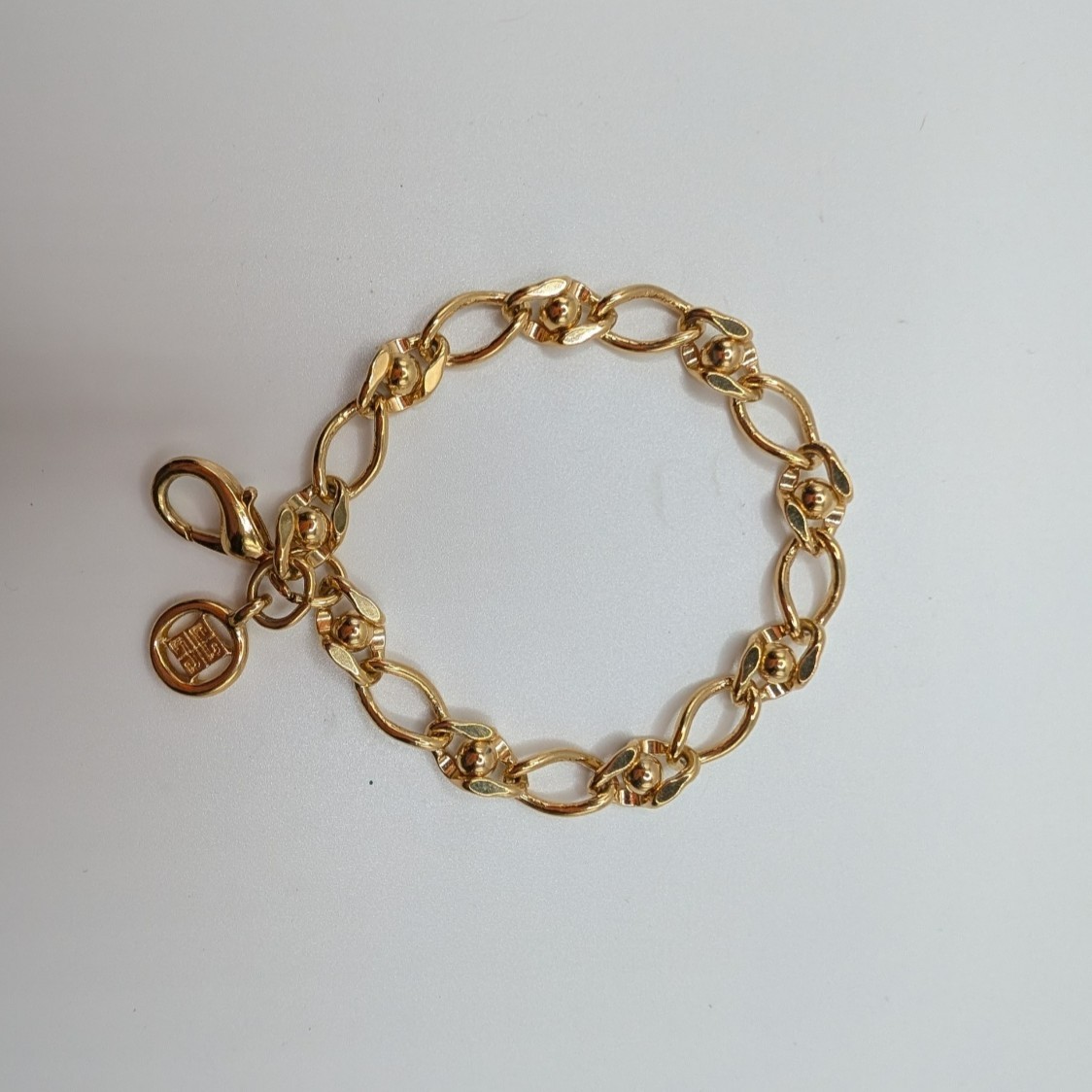 Signed Vintage Givenchy Gold-tone Chain Link Logo Charm Bracelet