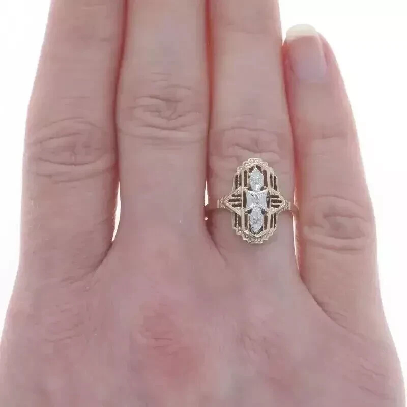 Art Deco Style Edwardian Lab Created Diamond 14K Gold FN Filigree Wedding Ring