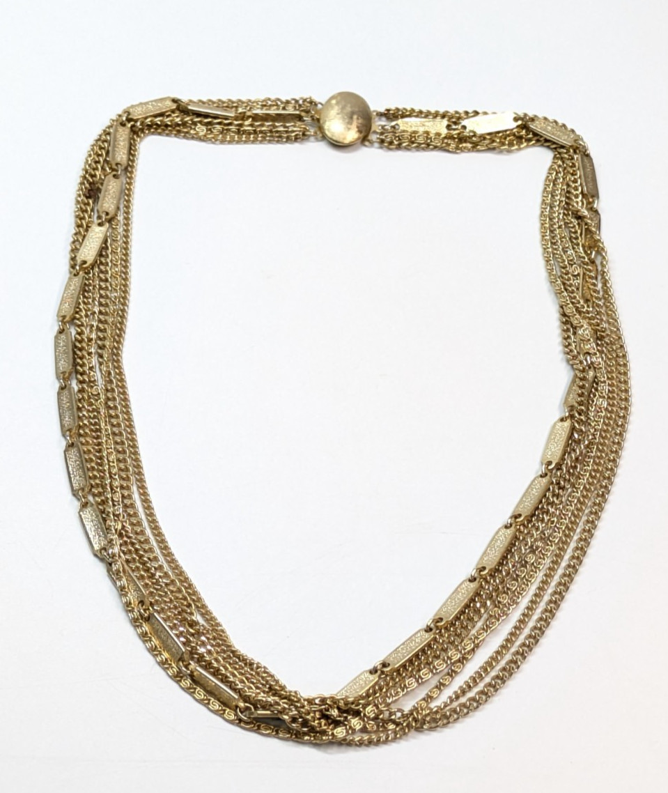VTG Multi 7 Strand Gold Tone Chain Statement Chunky Necklace 24″ Long