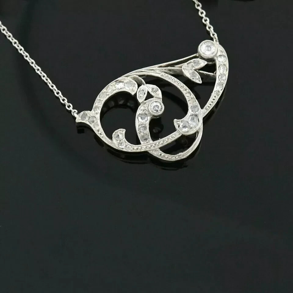 Antique Floral Round Cut Lab Created Diamond Charm Woman Gift 925 Silver Pendant