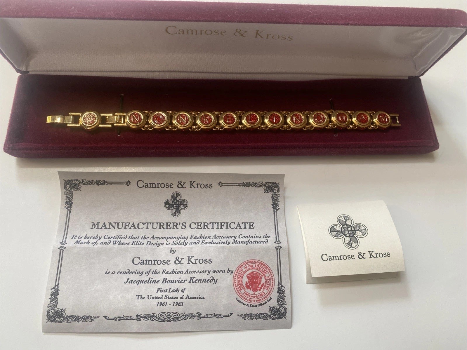 Vintage Camrose & Kross Jacqueline Kennedy Non-Relinquam/non-relinques Bracelet