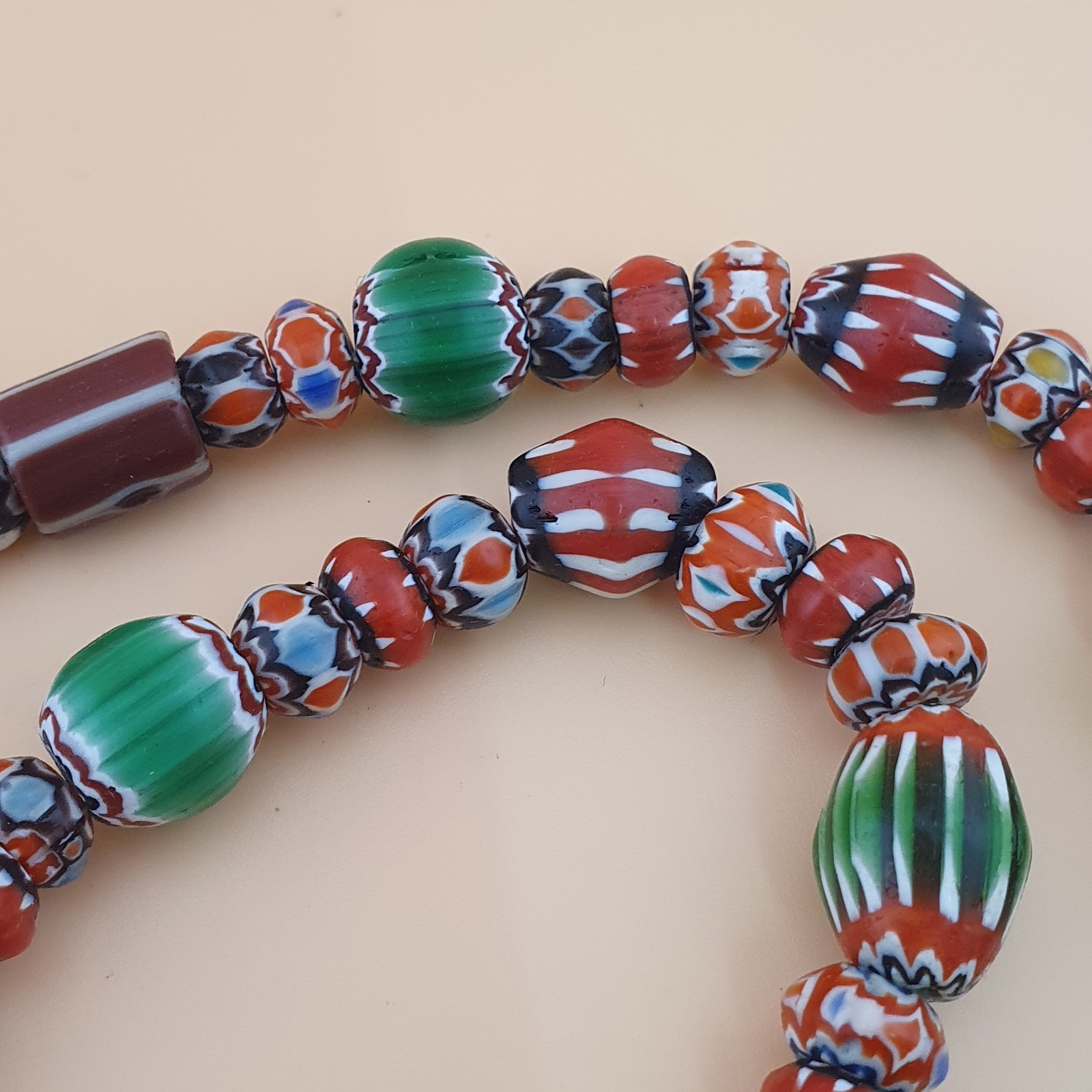 Antique Venetian MultiColor Mix Chevron Glass Beads Strands Necklace
