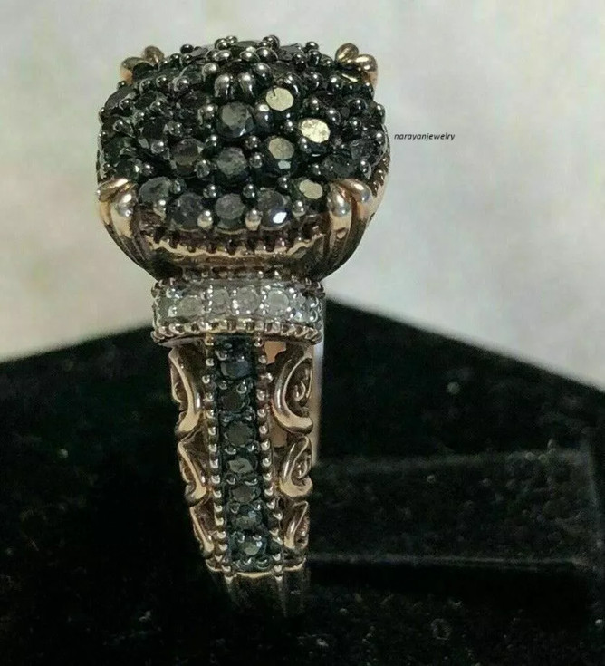 Antique Style 2Ct Lab Created Black Onyx Cluster Wedding Ring Rose Gold Finish