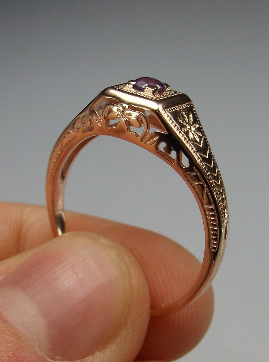 Natural Amethyst Ring, Art Deco Jewelry, (Custom Made) US SELLER-Giftwrapped