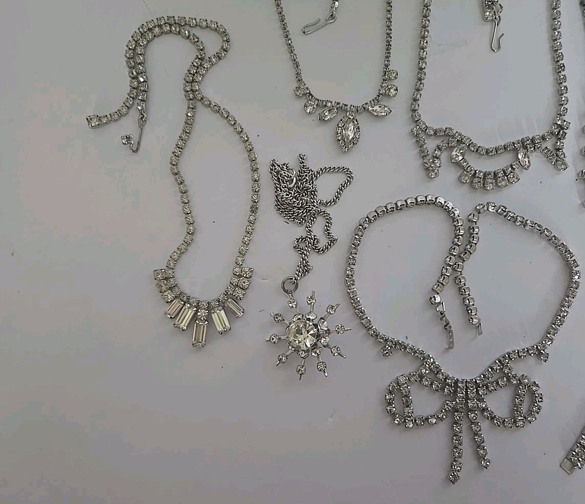 Vtg Jewelry Lot Rhinestones Clear Sparkle Necklaces Bracelet Lot