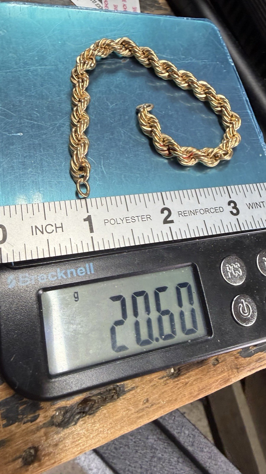 Vintage Rope Link Bracelet XRF Tests Approx 10.3K Gold 20.6g 7.25” Estate