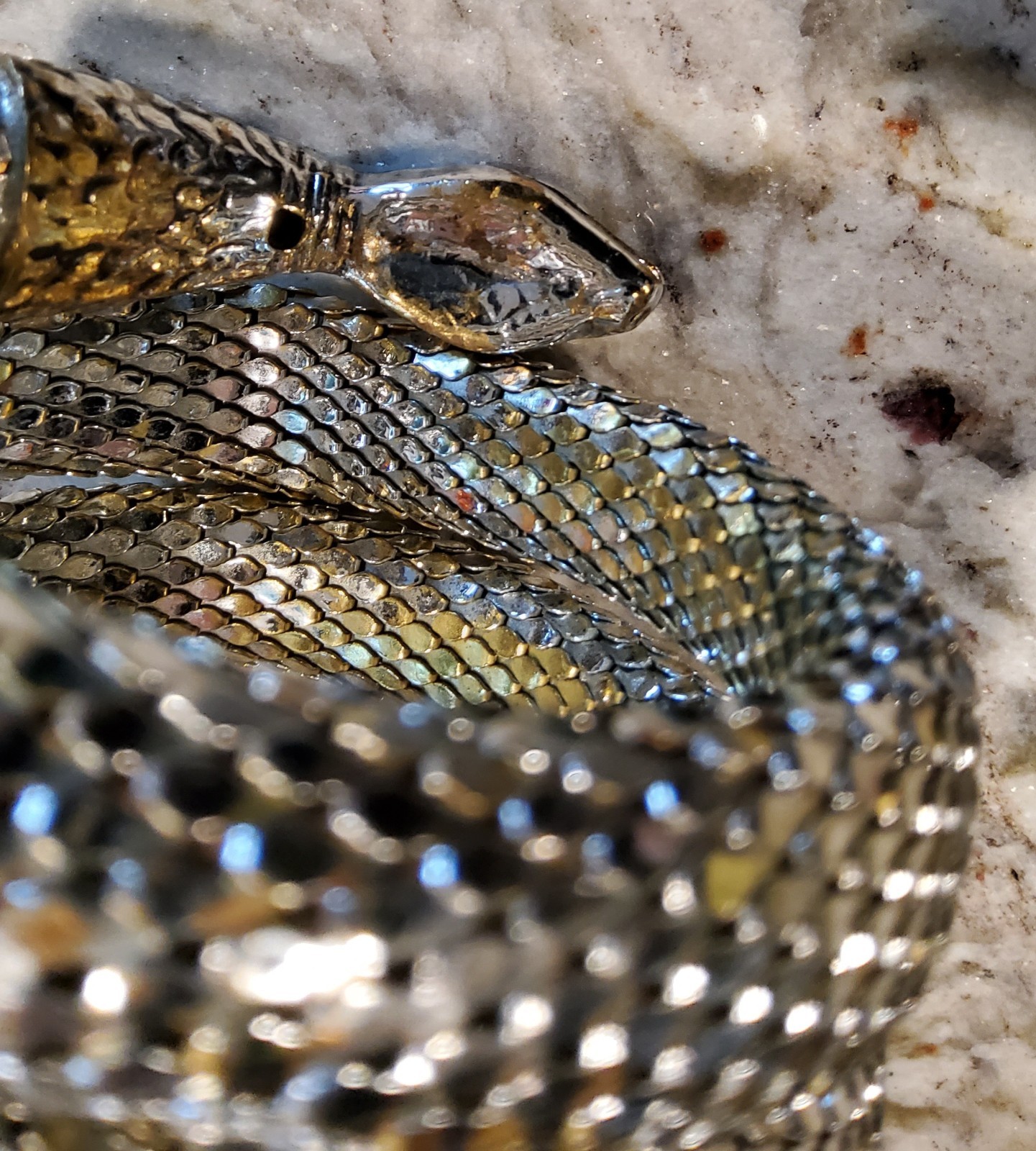Vintage Whiting & Davis Unsigned Snake Bracelet Silver Tone Triple Wrap Mesh 🐍