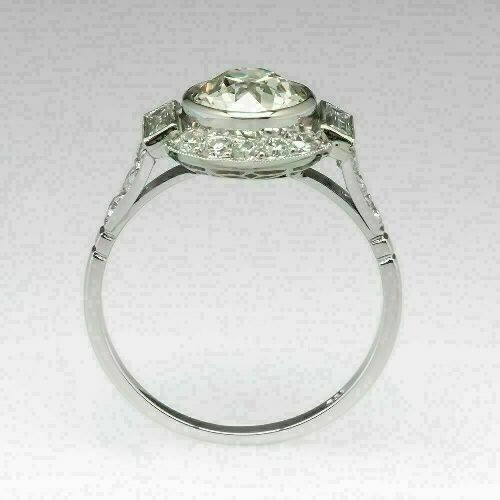 Vintage Art Deco Style Lab Created Diamond Engagement 14K White Gold Finish Ring
