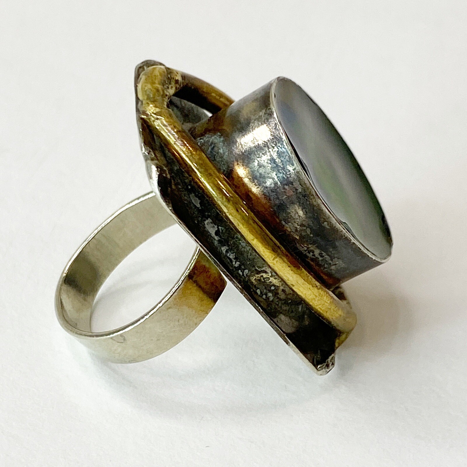 Latappy French Vintage Brutalist Adjustable Statement Ring Resin Mixed Metal HTF