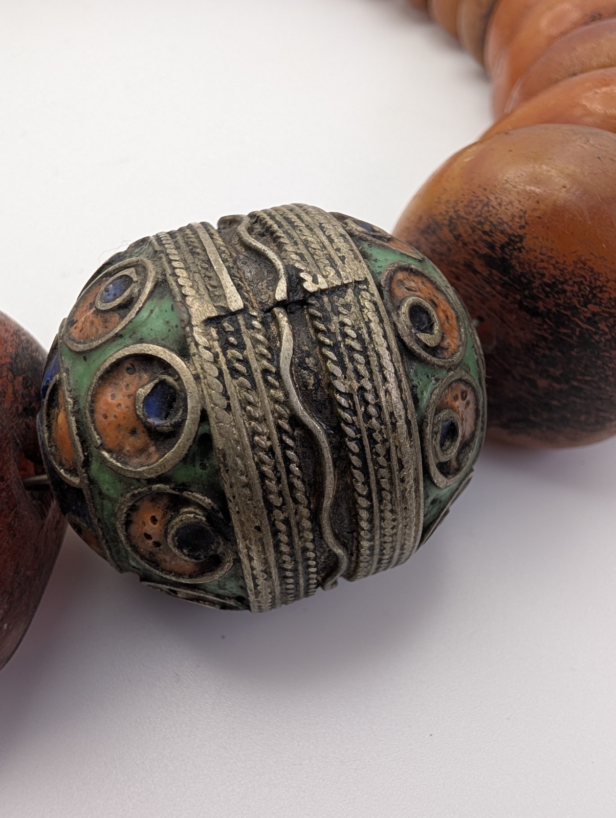Vintage Moroccan Style Resin Bead Necklace – Large Enamel Focal Bead