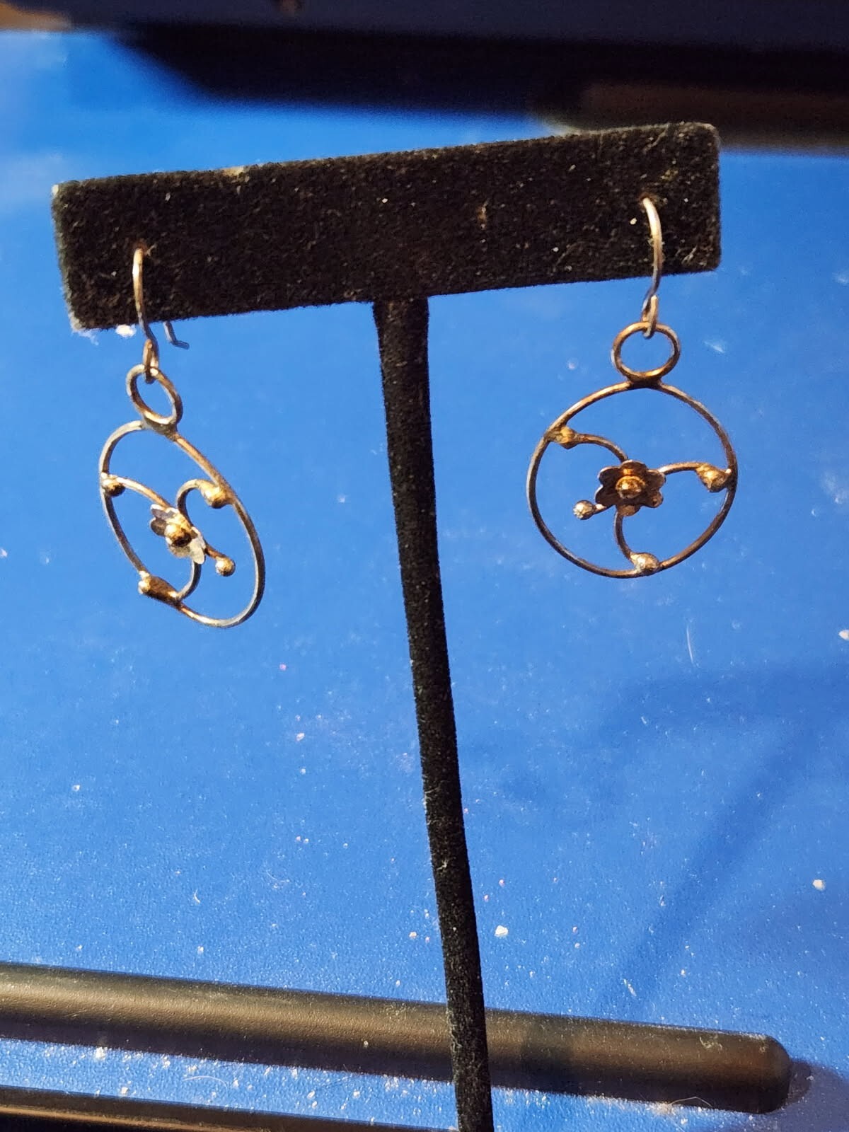 Sterling Silver Floral Design Dangle Earrings