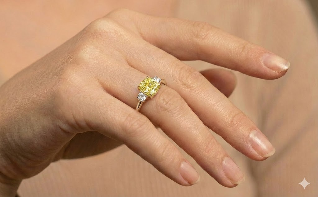 14k Yellow Gold Ring 1.81CT.Natural Fancy Vivid Yellow Diamond Cushion GIA CERT
