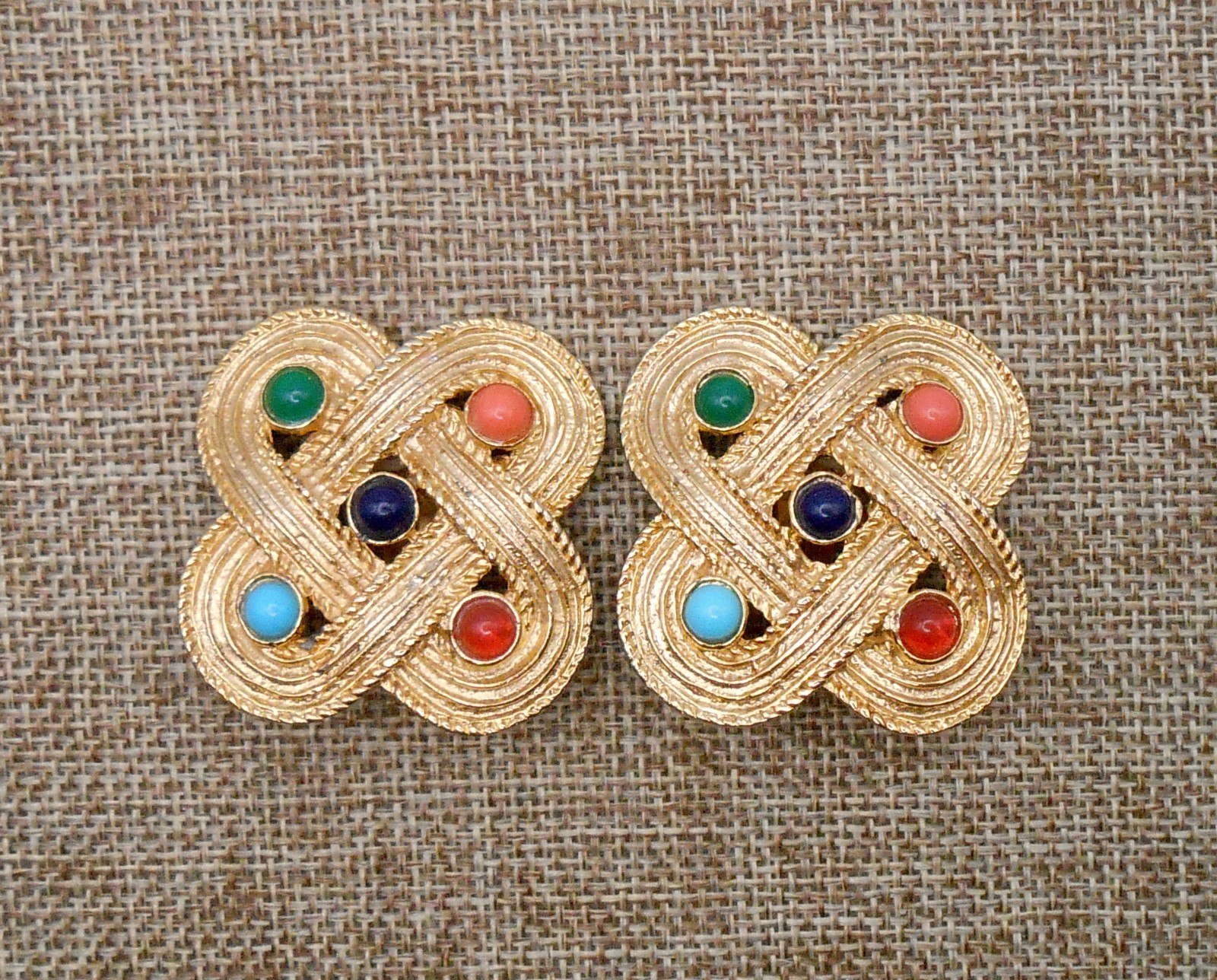 Vintage ORENA PARIS Signed Infinity Knot Moghul Jewels of India Earrings E54