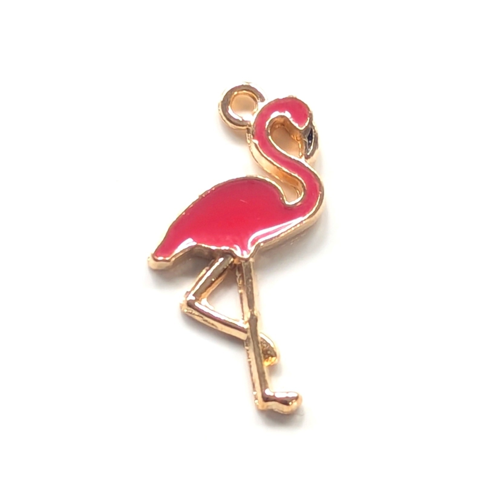 Vacation Resort Gold Tone Pink Enamel Flamingo Bracelet Charm Necklace Pendant