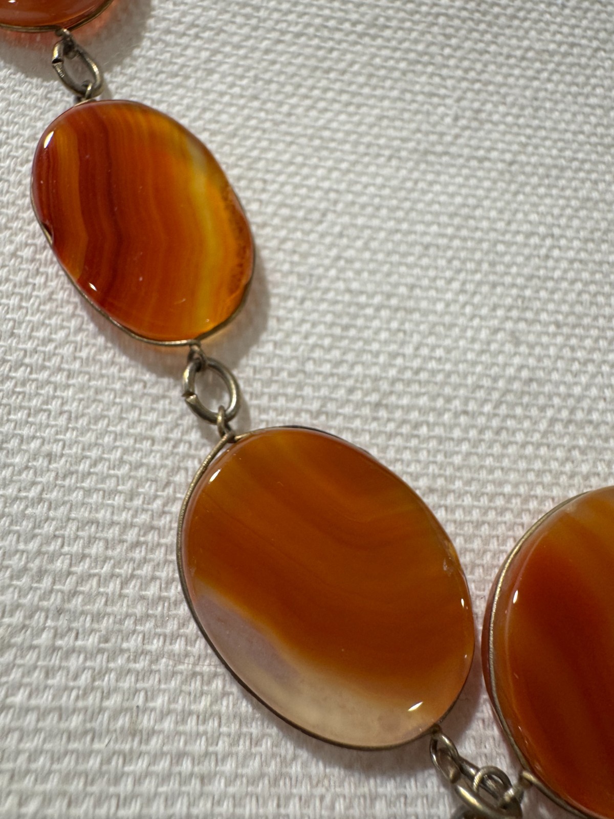 Vtg Polished Tumbled Agate Necklace Orange Brown 26″ Link 1960s 70s Boho Natural