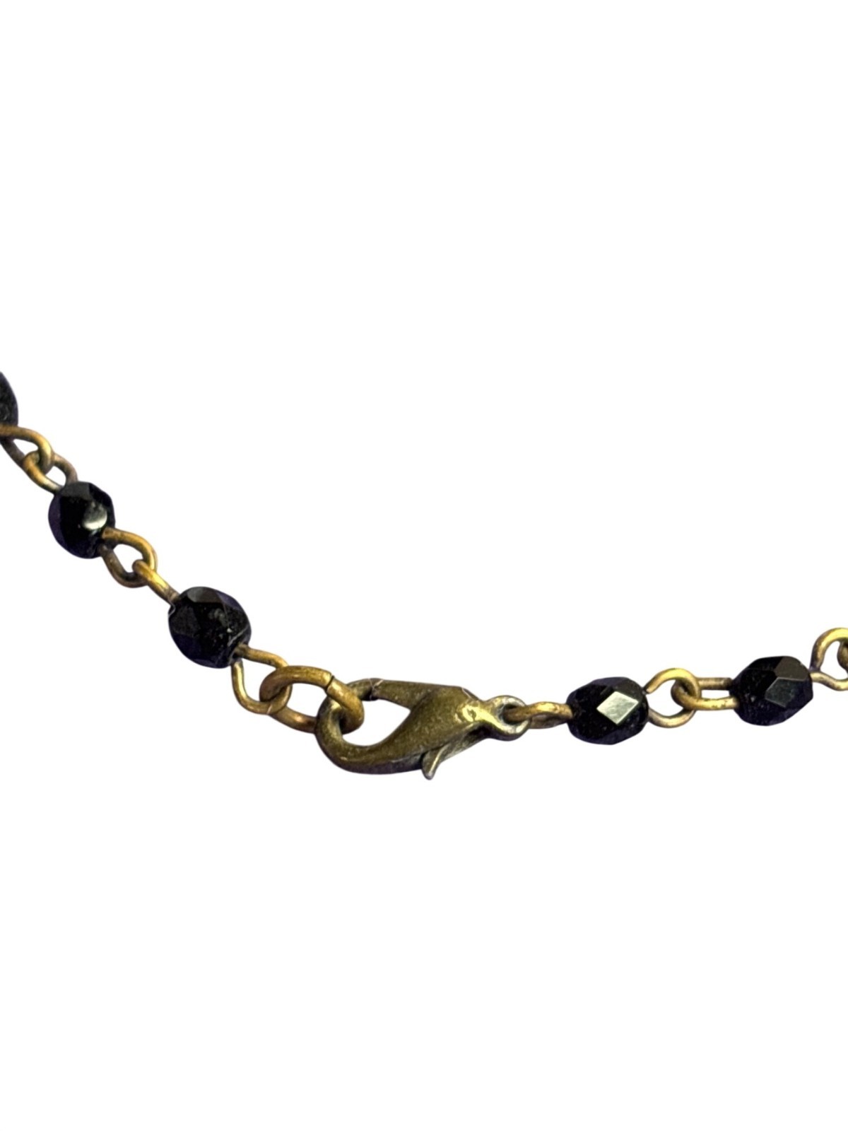 Vtg 90s Y Necklace Black Faceted Glass Beaded Chain Goldtone Lobster Clasp 16 in
