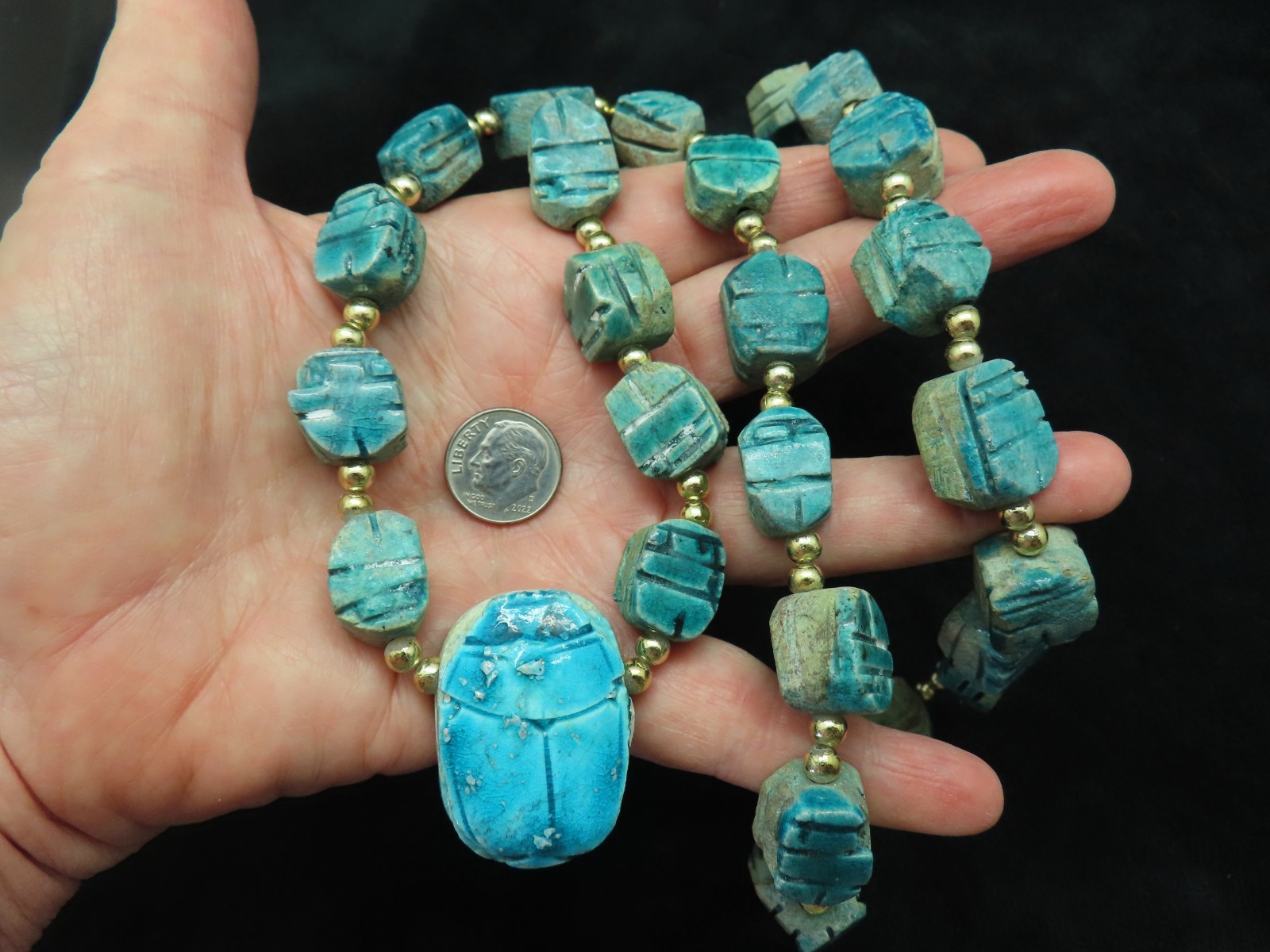 Authentic Teal Scarab Ceramic Beetle Ceramic Necklace