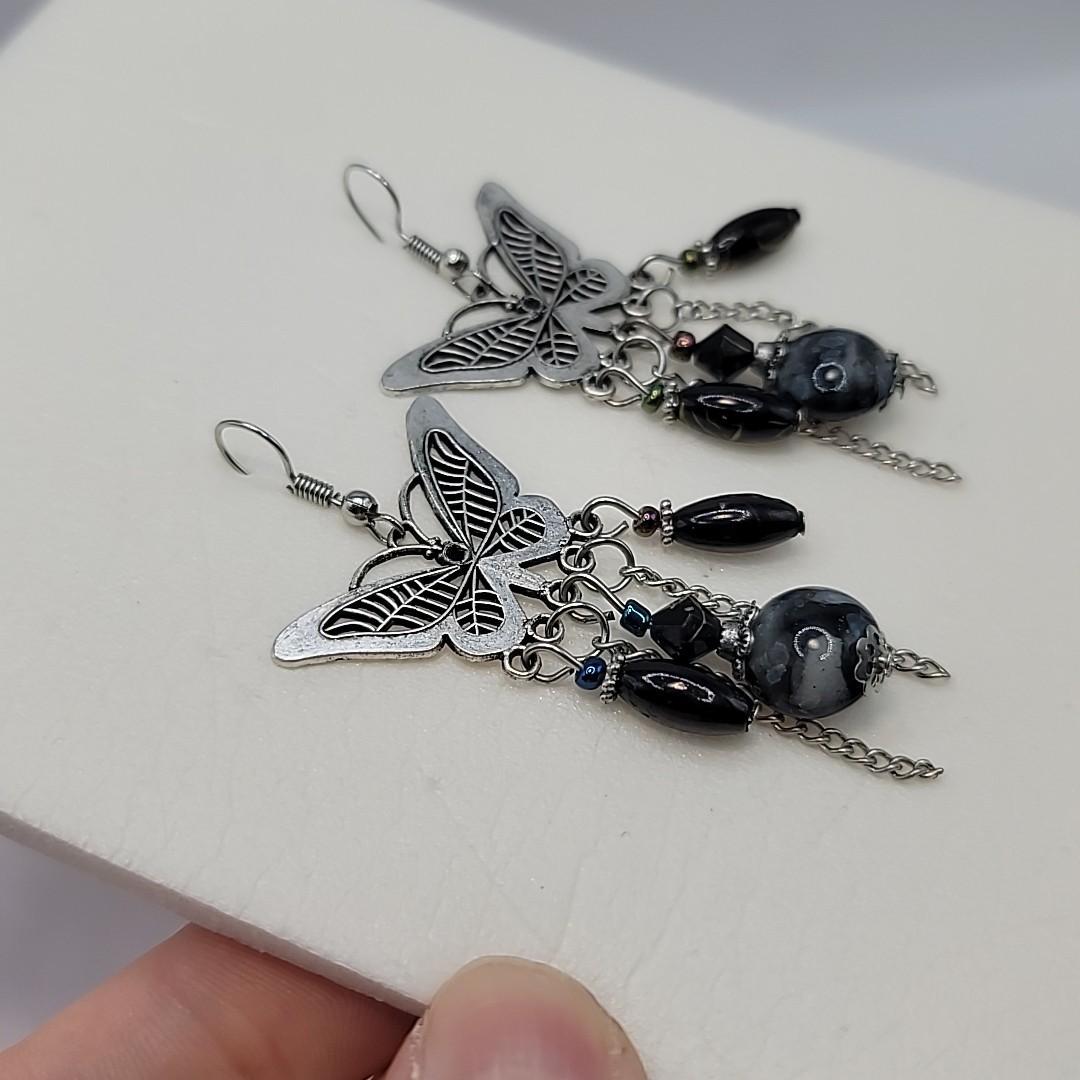 Vintage Butterfly Charm Earrings with Dangles Pierced Earrings