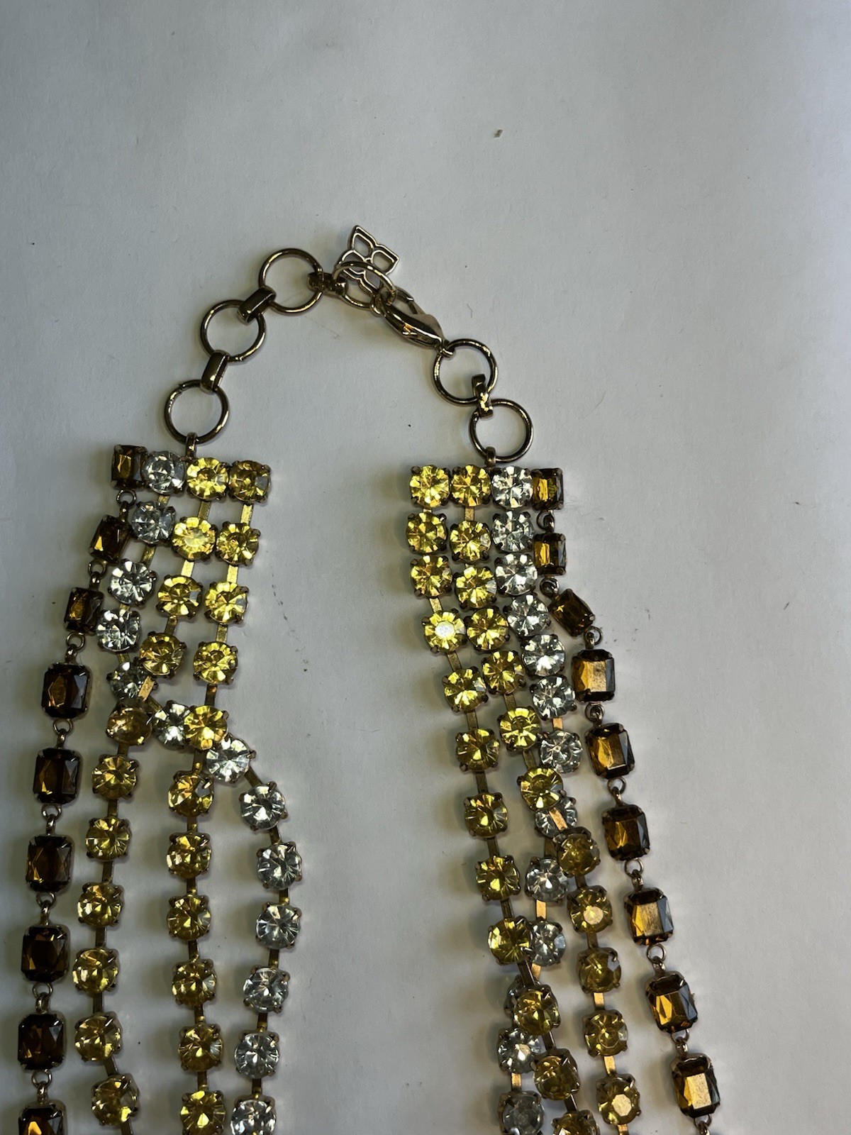 Spectacular Statement Gold Tone Bib Necklace 4 Strand Amber Smokey Clear!!!