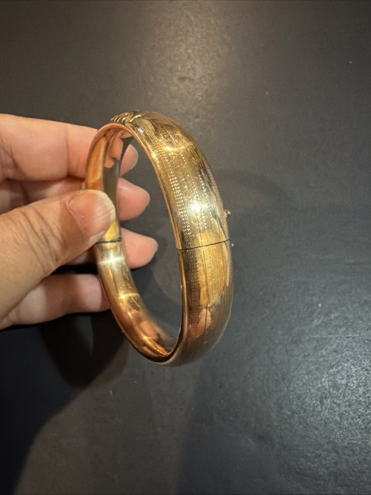 Vintage Gold Filled Engraved Hinged Bangle Bracelet Floral Etched