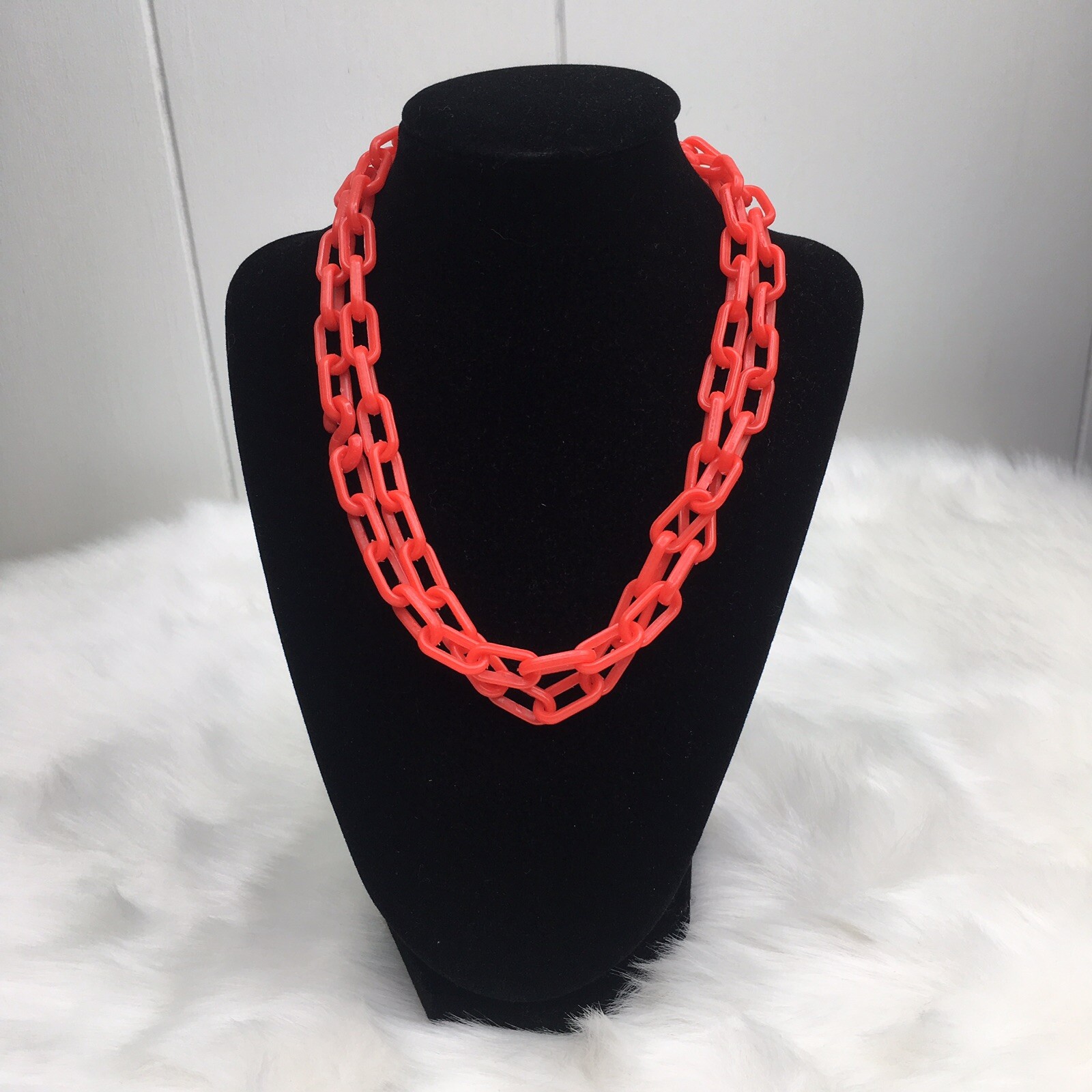 NEW Bell Charm Plastic Link Chain Necklace Costume Deadstock Vintage Retro 1980s