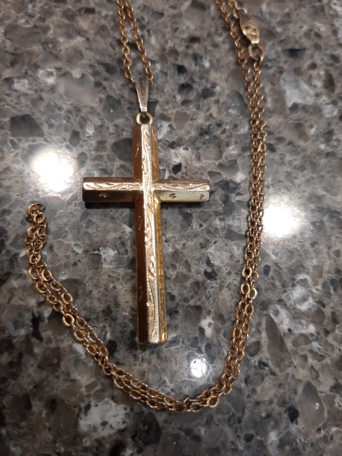 Vintage 1/20th 12K Gold-Filled Engraved Vine Cross Necklace