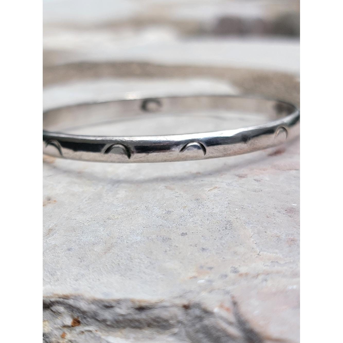 Vintage Taxco Mexico Sterling Silver Crescent Moon Bangle Bracelet TC-160 Size 8