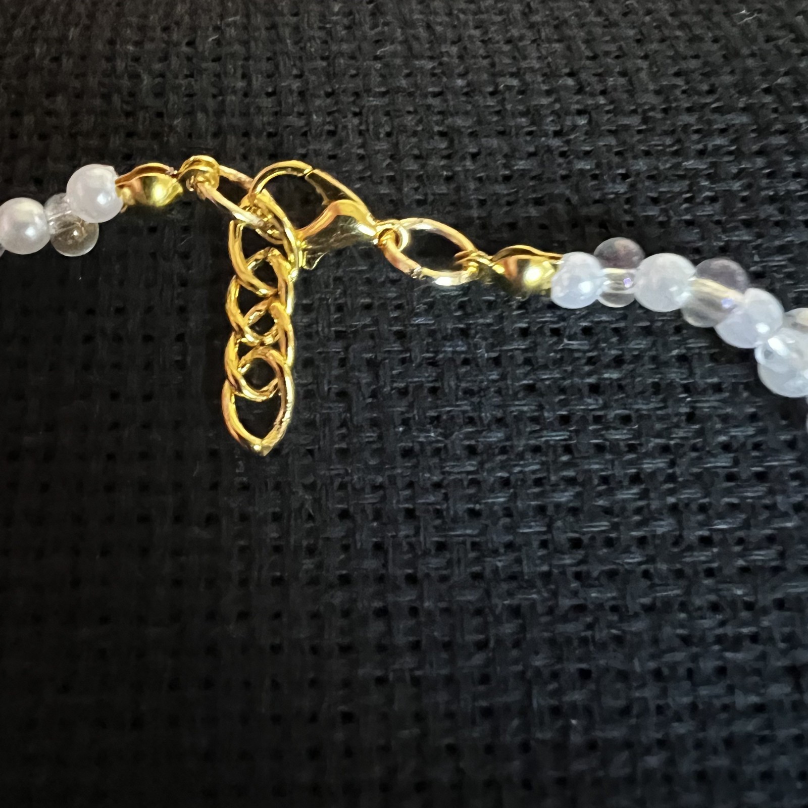 Handmade fauxpearl clear glass deaded necklace gold tone clasp choker strand