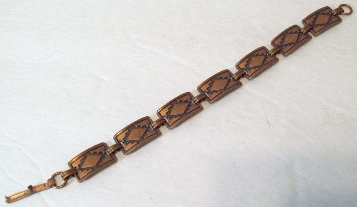 Vintage Southwestern Embossed Copper Panel Bracelet Tribal Style Design 7 1/2″