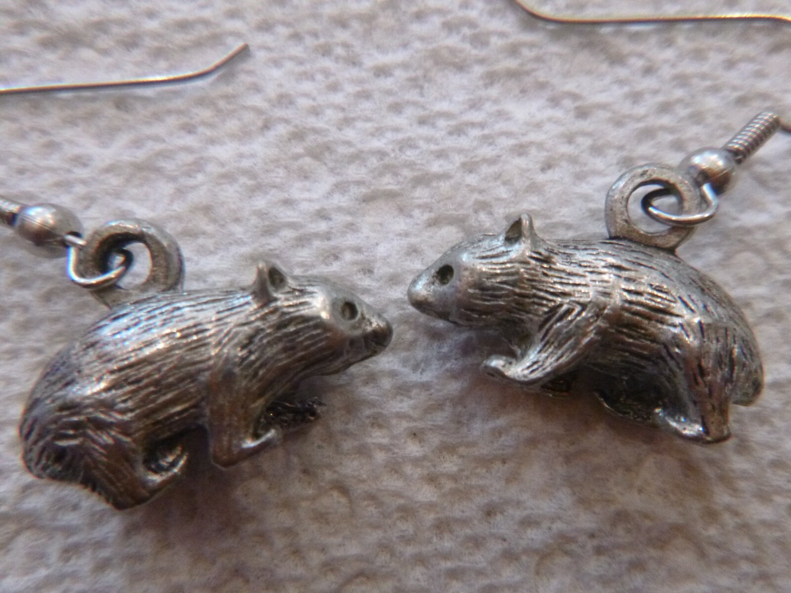 Vintage Sterling/Pewter From Australia Wombat Earrings Very Detailed Unique