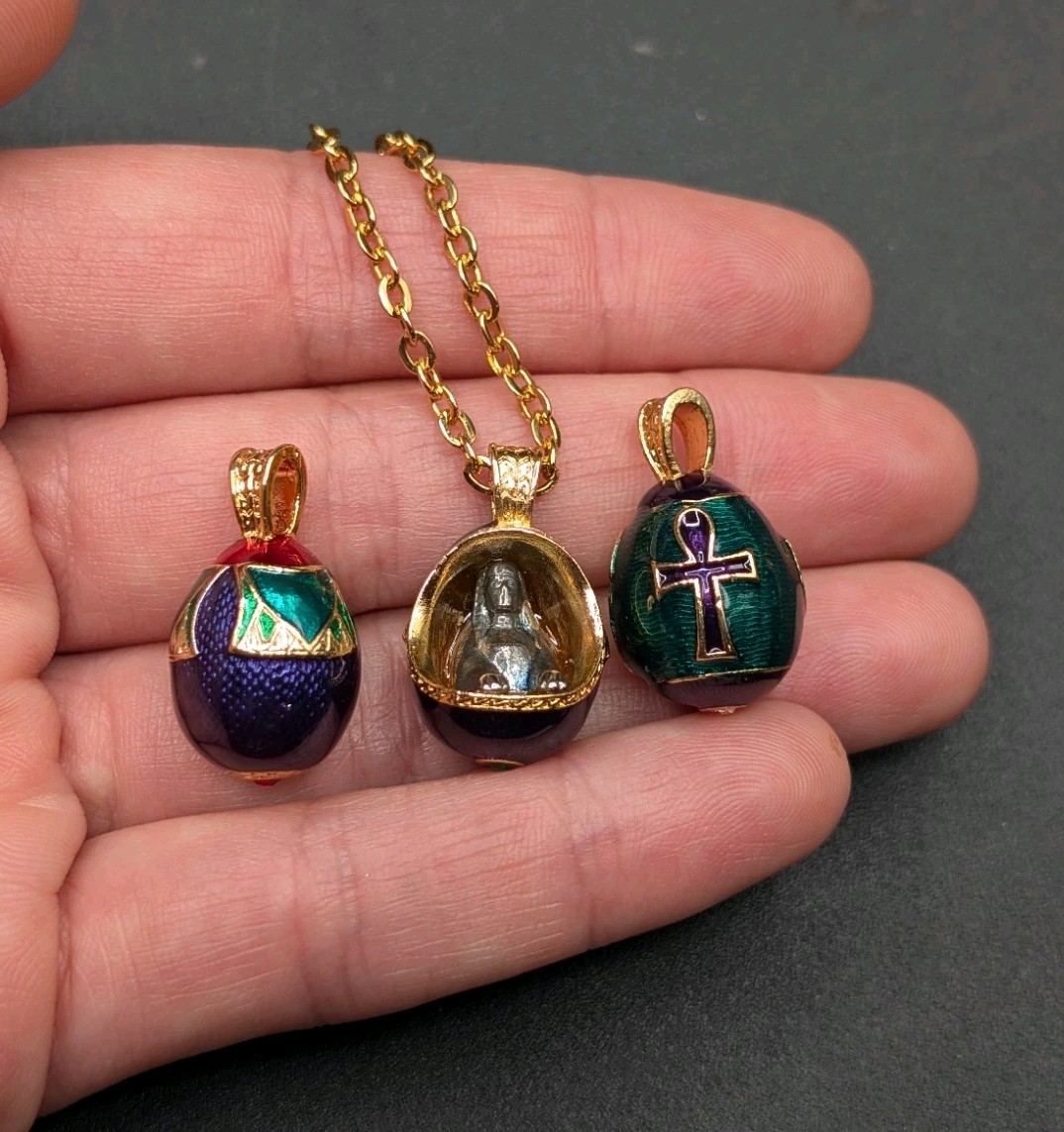 Vtg Edgar Berebi Limited Edition Egyptian Revival Eggs Boat Of Symbols Necklace