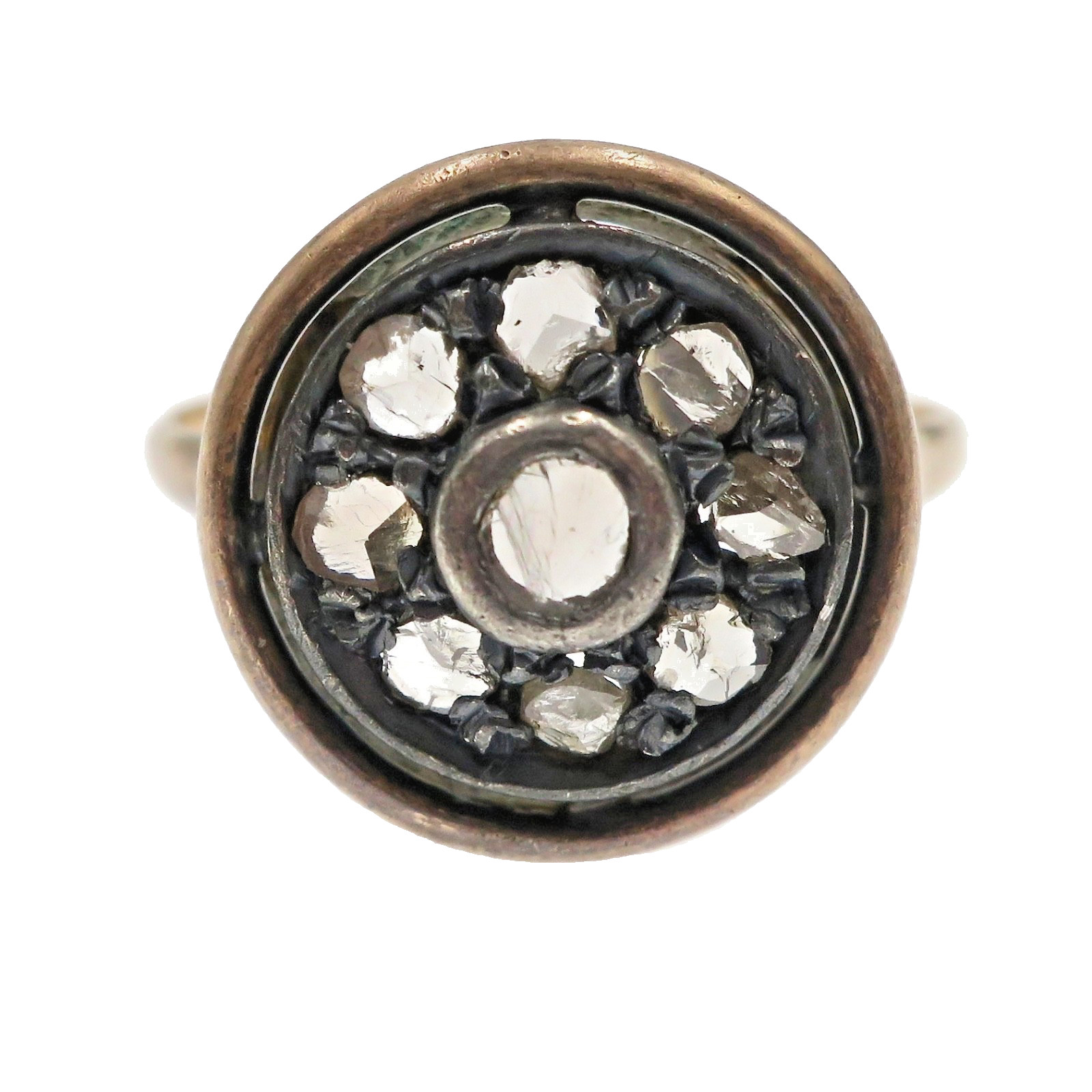 Vintage Georgian 14k Yellow Gold 14k Natural Rose Cut Diamond HALO Ring Size 8.5