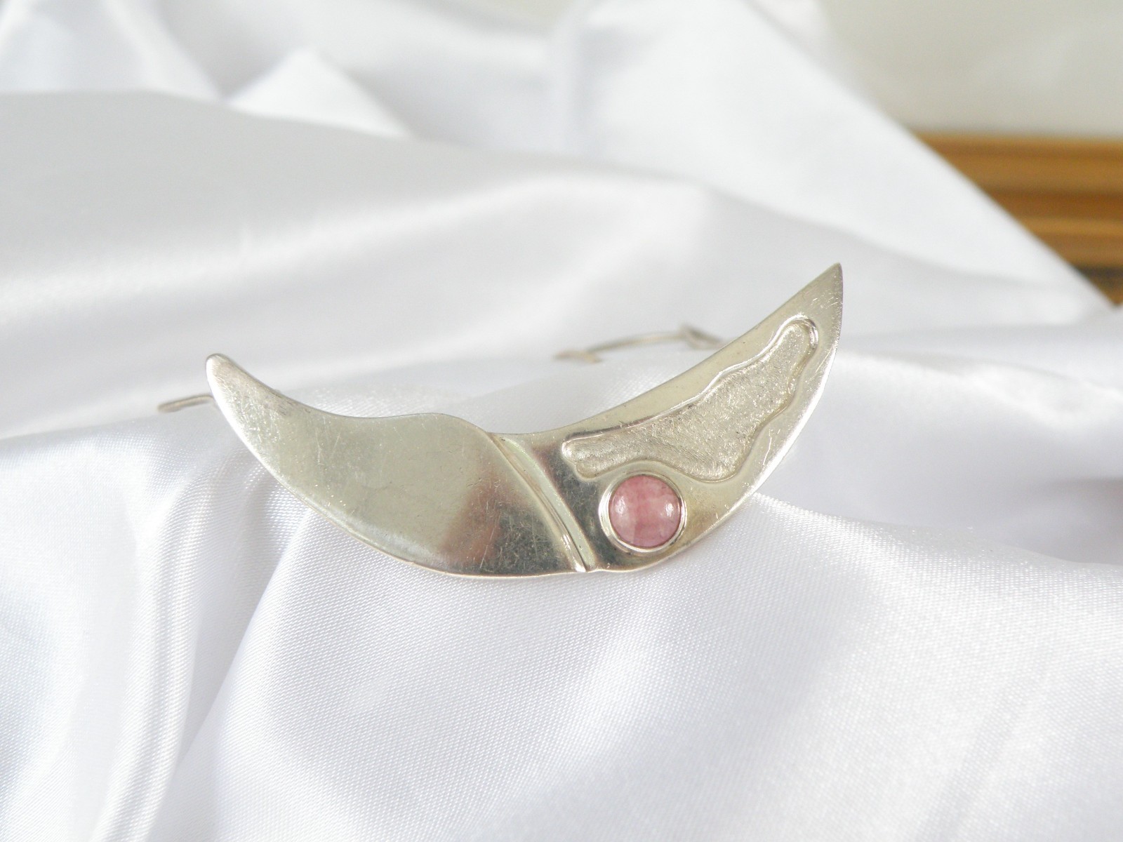 Vintage Sterling Silver 925 Artisan Modernist Rhodochrosite Slide Necklace