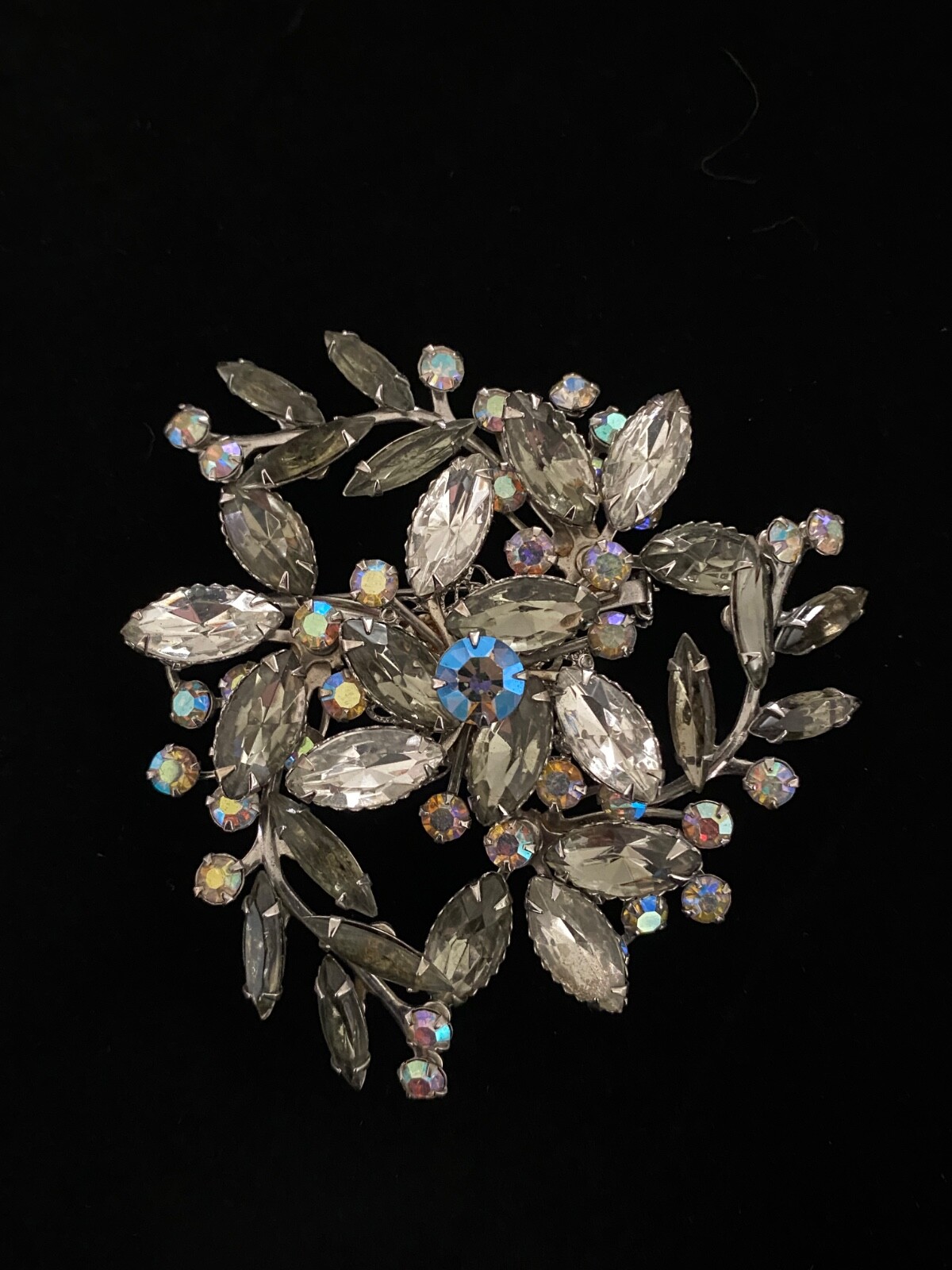 Brooch Juliana D&E unsigned Smoky Crystal Faceted AB Rhinestone VTG
