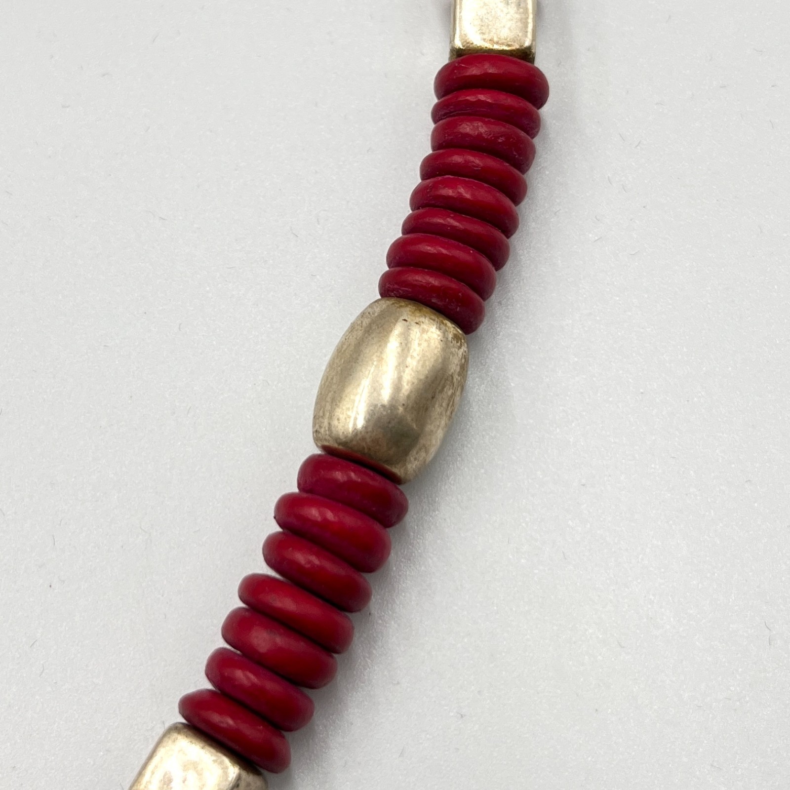 Vintage Southwestern Gold Tone Bead & Red Disc Heishi Statement Necklace Classic