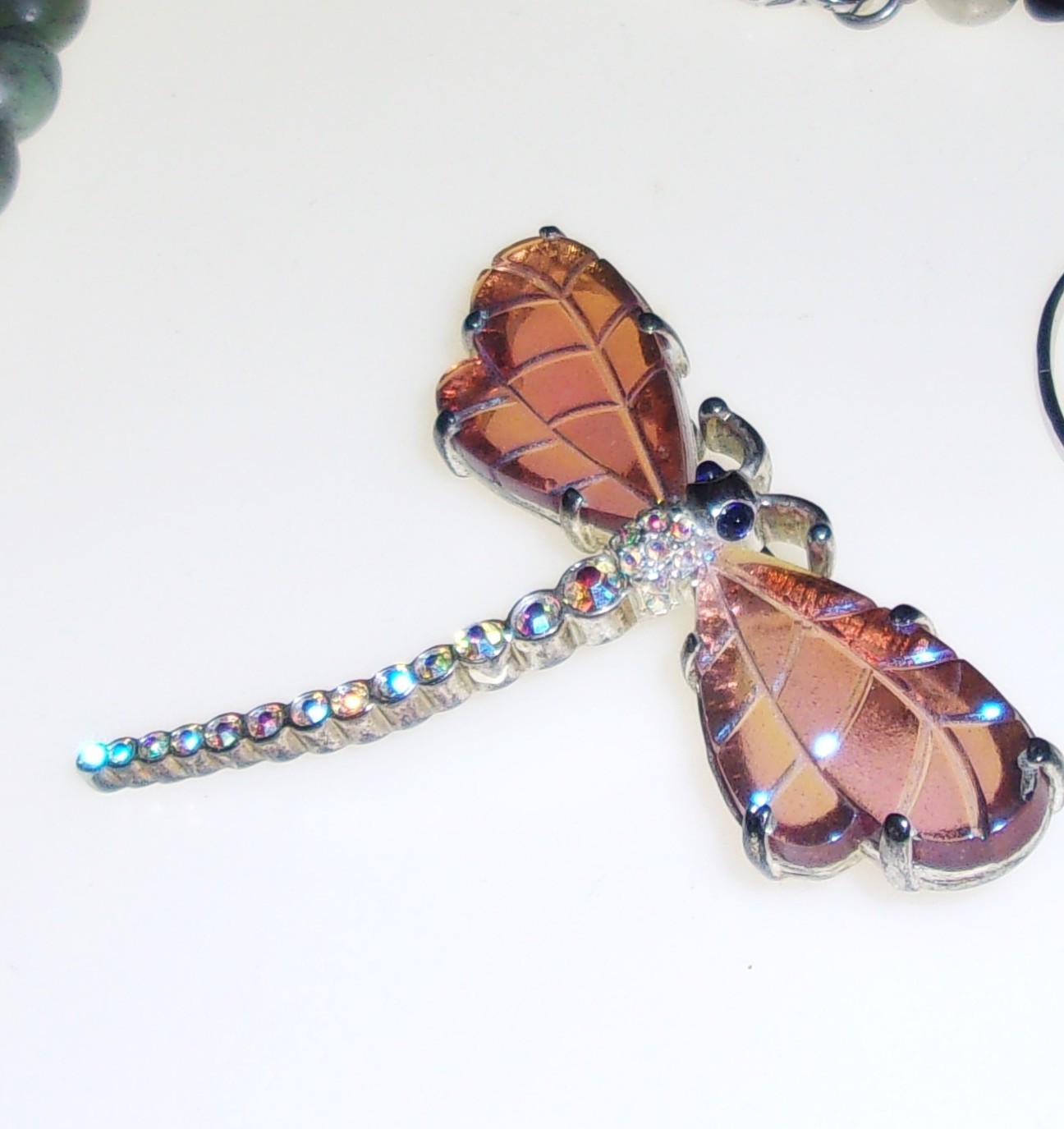 Vintage Carolee Designer Dragonfly Pin Brooch With Light Pink and Crystal