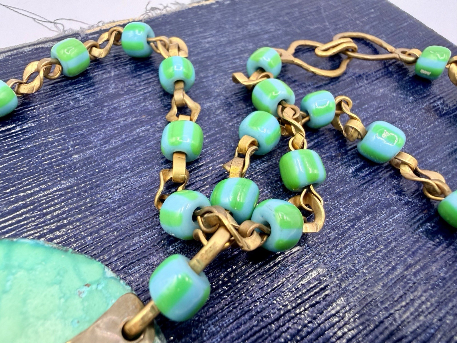 Vintage Oxidized Green OOAK Handmade Chain Statement Collar Necklace 15” DbG Z