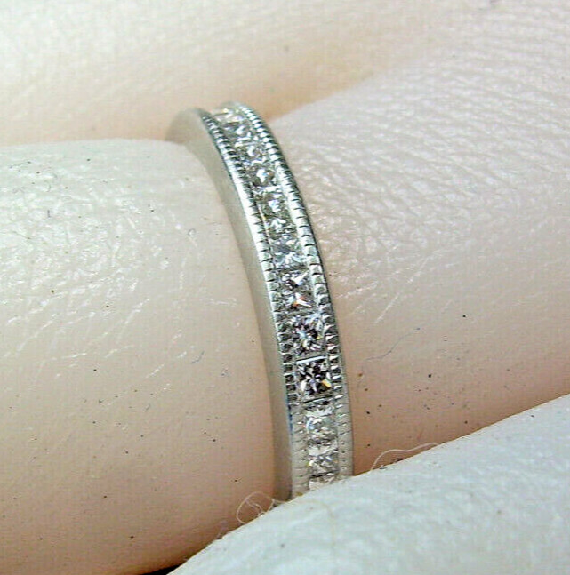 EARTH MINED DIAMOND DECO Wedding Band Vintage Style SOLID PLATINUM Eternity Ring