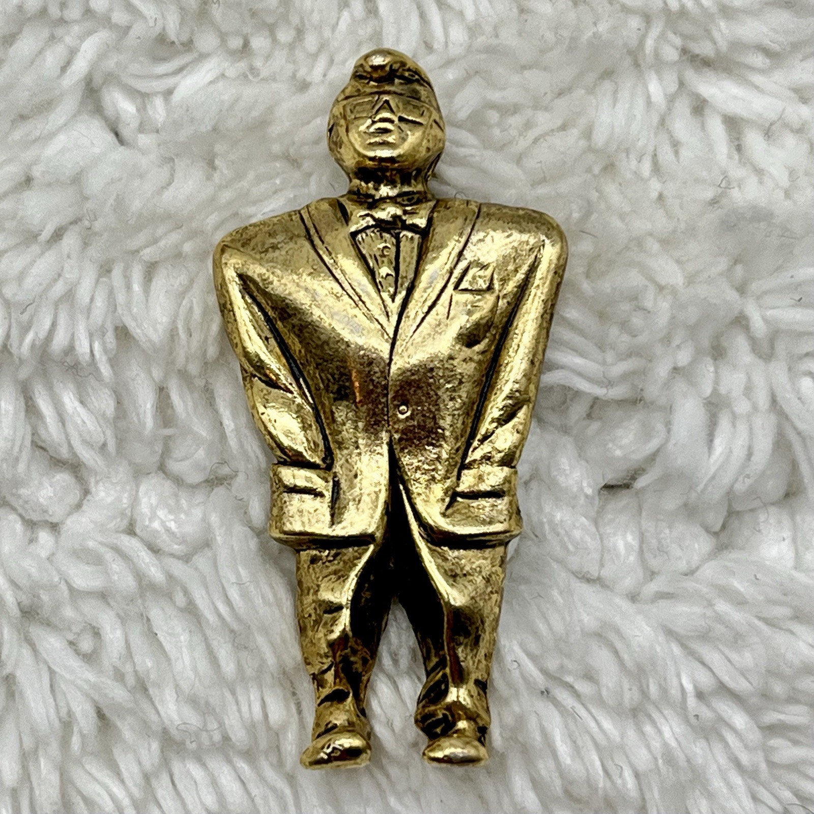 Vintage Mobster Businessman Brooch Figural Man in Suit Novelty Pin 1.75″