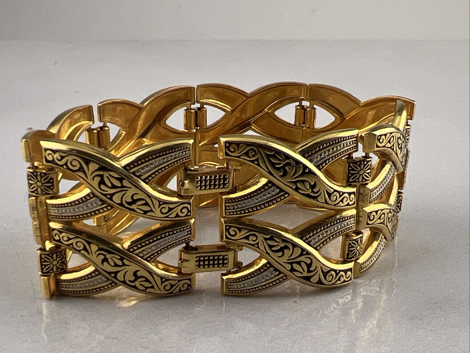 Vintage Gold Tone Chain Link Cuff Bracelet Signed