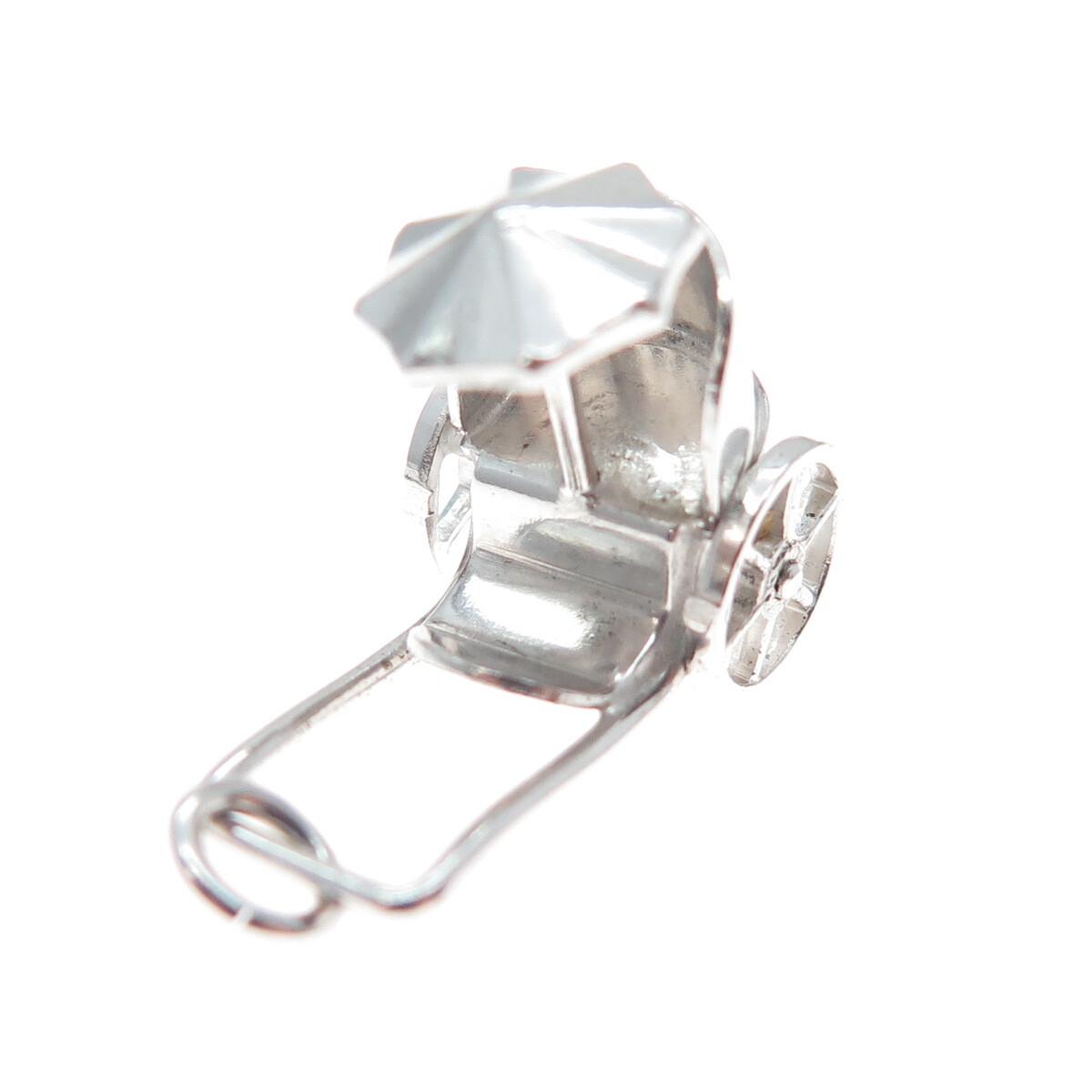 925 Sterling Silver Antique Art Deco Beach Cart Minimalist 3D Charm Pendant