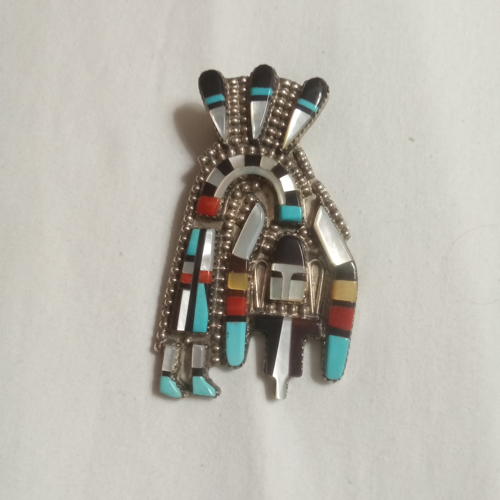 Zuni Multi-Stone Inlay Rainbow Yei Bolo Slide HE Cellicion Herbert Ester