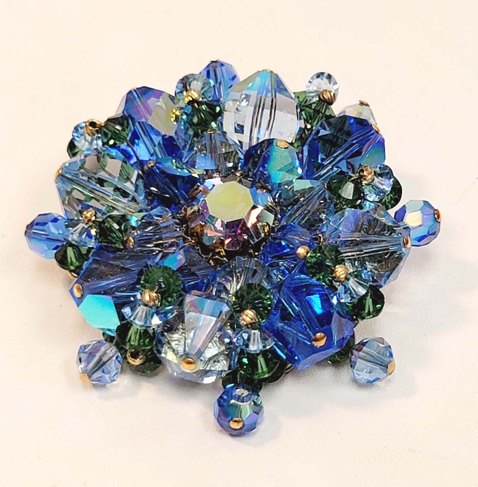 Vintage Vendome Brooch Blue AB Rhinestone Blue Green Glass Crystals
