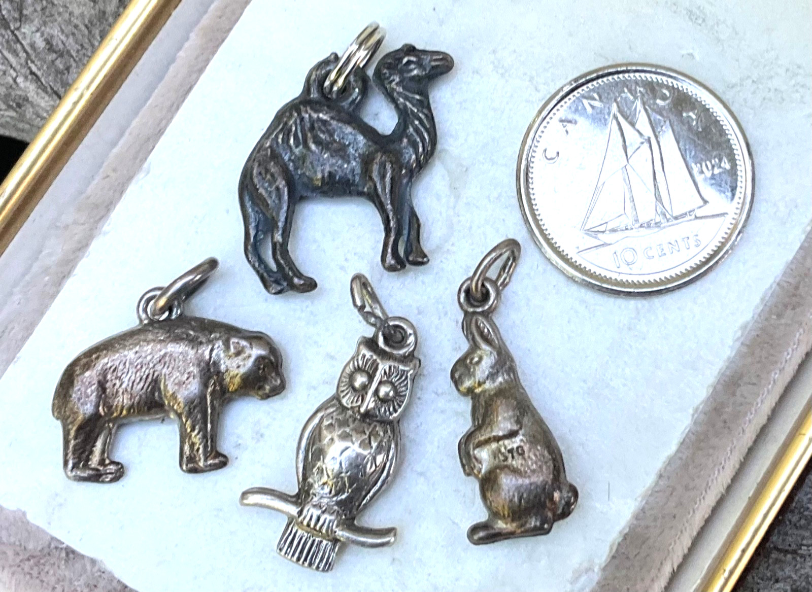 Vintage Sterling Charms ANIMALS Bear Owl Bunny Rabbit Camel LOT
