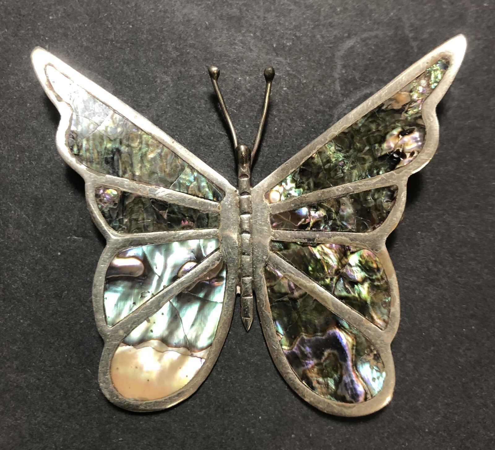 Vintage Abalone Shell Inlaid in Silver Butterfly Pin Brooch
