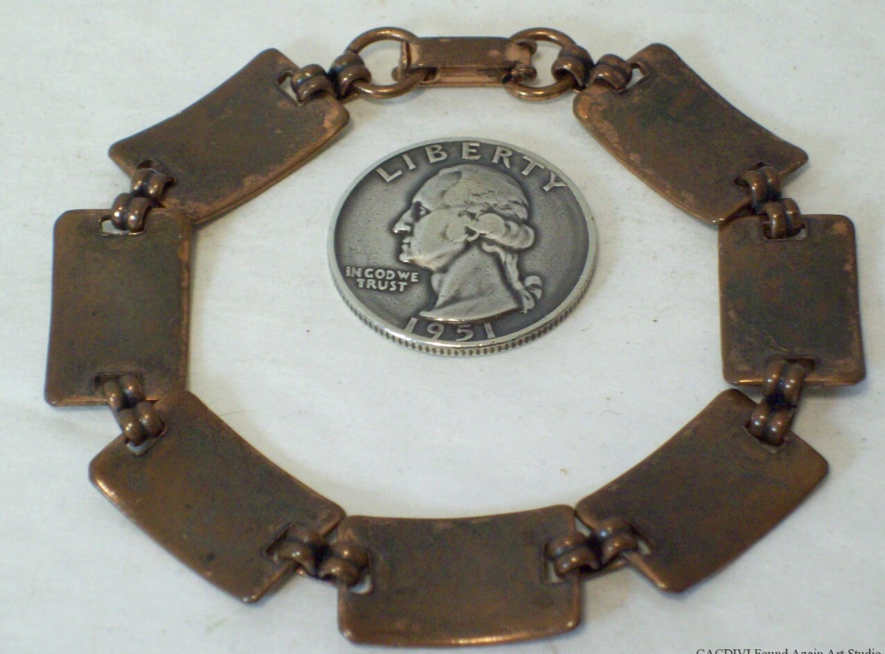 Vintage Southwestern Embossed Copper Panel Bracelet Tribal Style Design 7 1/2″