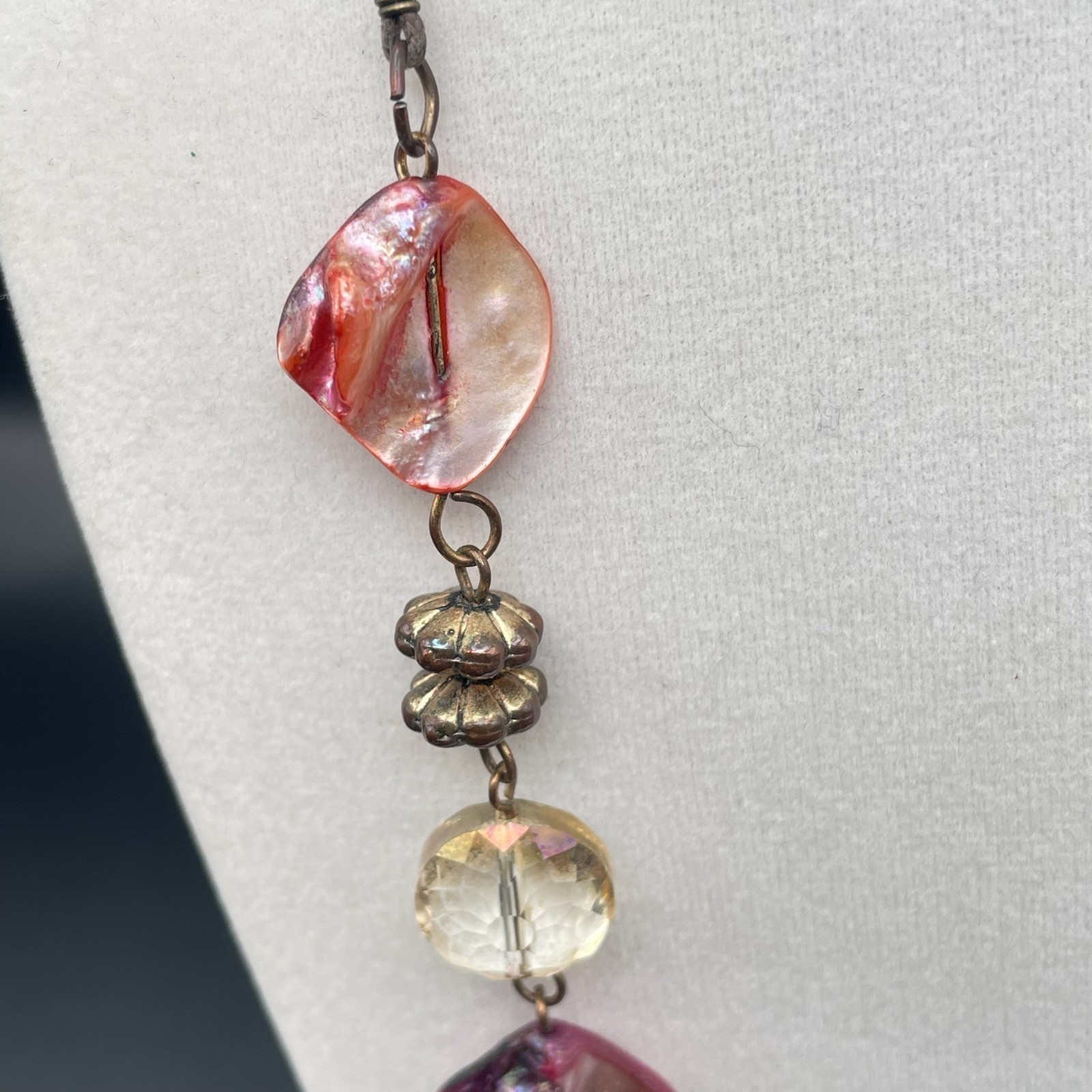 Vintage Bohemian Charm Single Chain Necklace Lobster Clasp Shell Crystal Bead