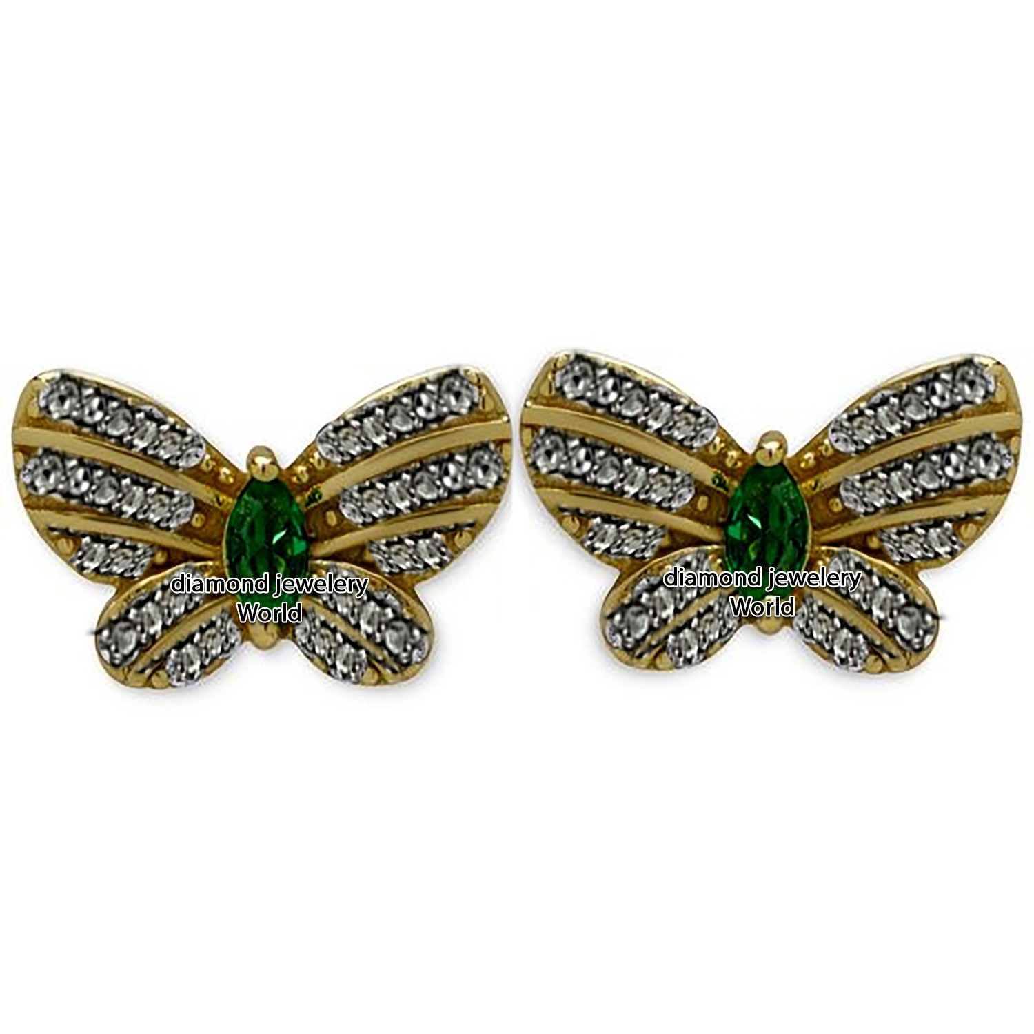 Stunning 1.85ctw Rose Cut Diamond Emerald Silver Vintage Butterfly Studs Earring
