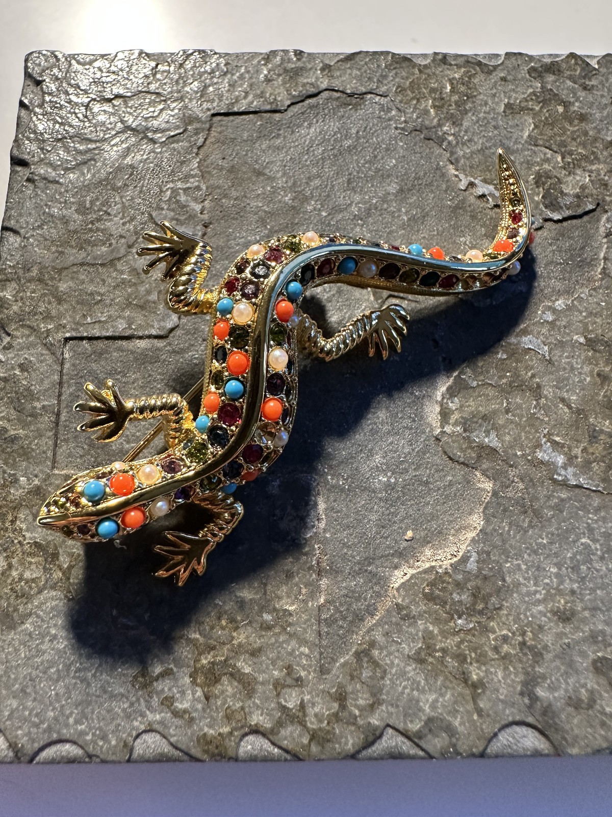 D’Orlan Salamander Brooch, 22kt Gold Plated, Swarovski Crystals
