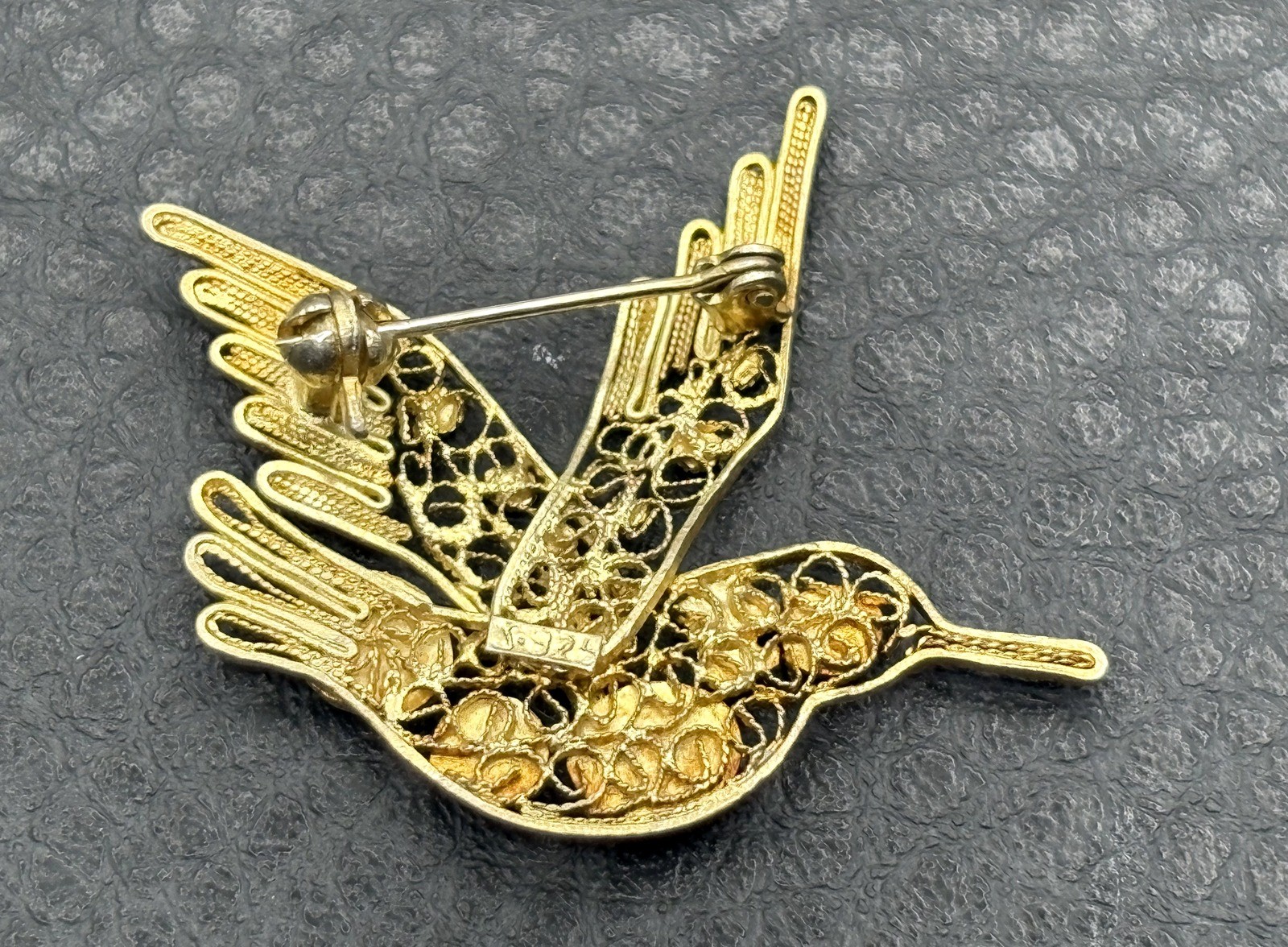 VTG Hummingbird Brooch Vermeil 925 Sterling Silver Turquoise Coral Blue Enamel